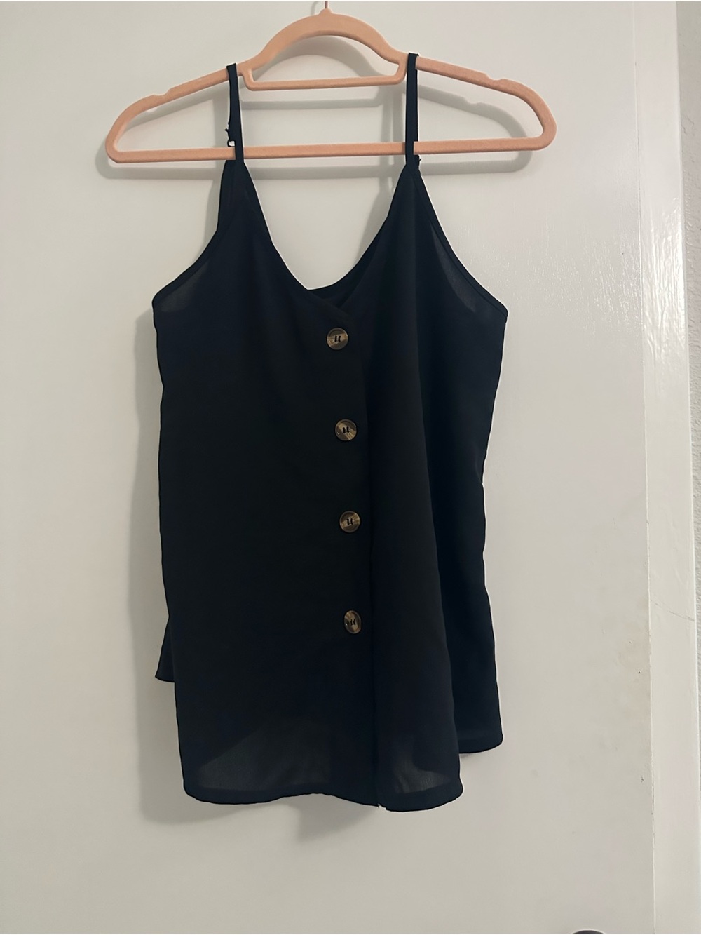 Black Button Front Tank Top | Tortoise Shell Buttons | Size S